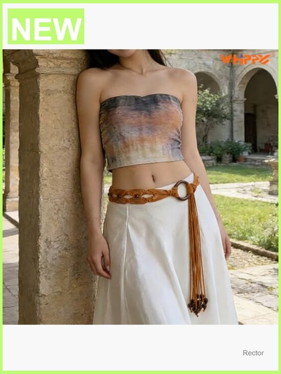 Boho Braided Waist Belt Hand-Woven Wax Rope Tassel Belt 2 inch Wide main image 6